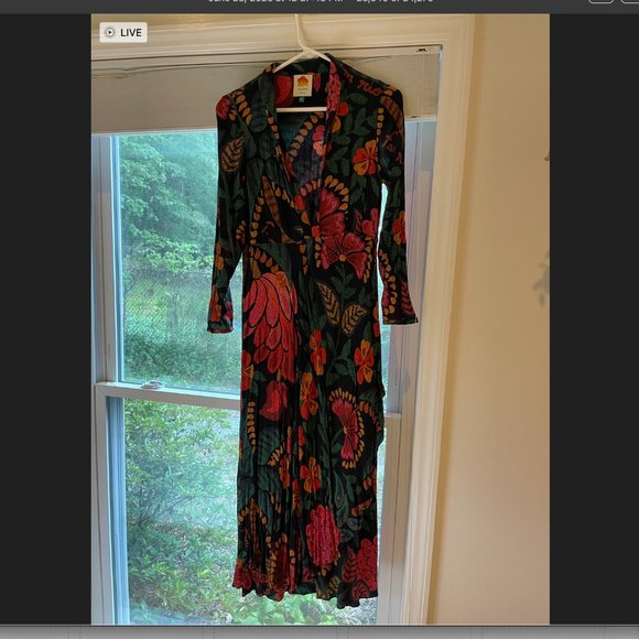Farm Rio Black Long Sleeve Floral "Flower Doscopic " Maxi Dress Size M - Picture 4 of 5
